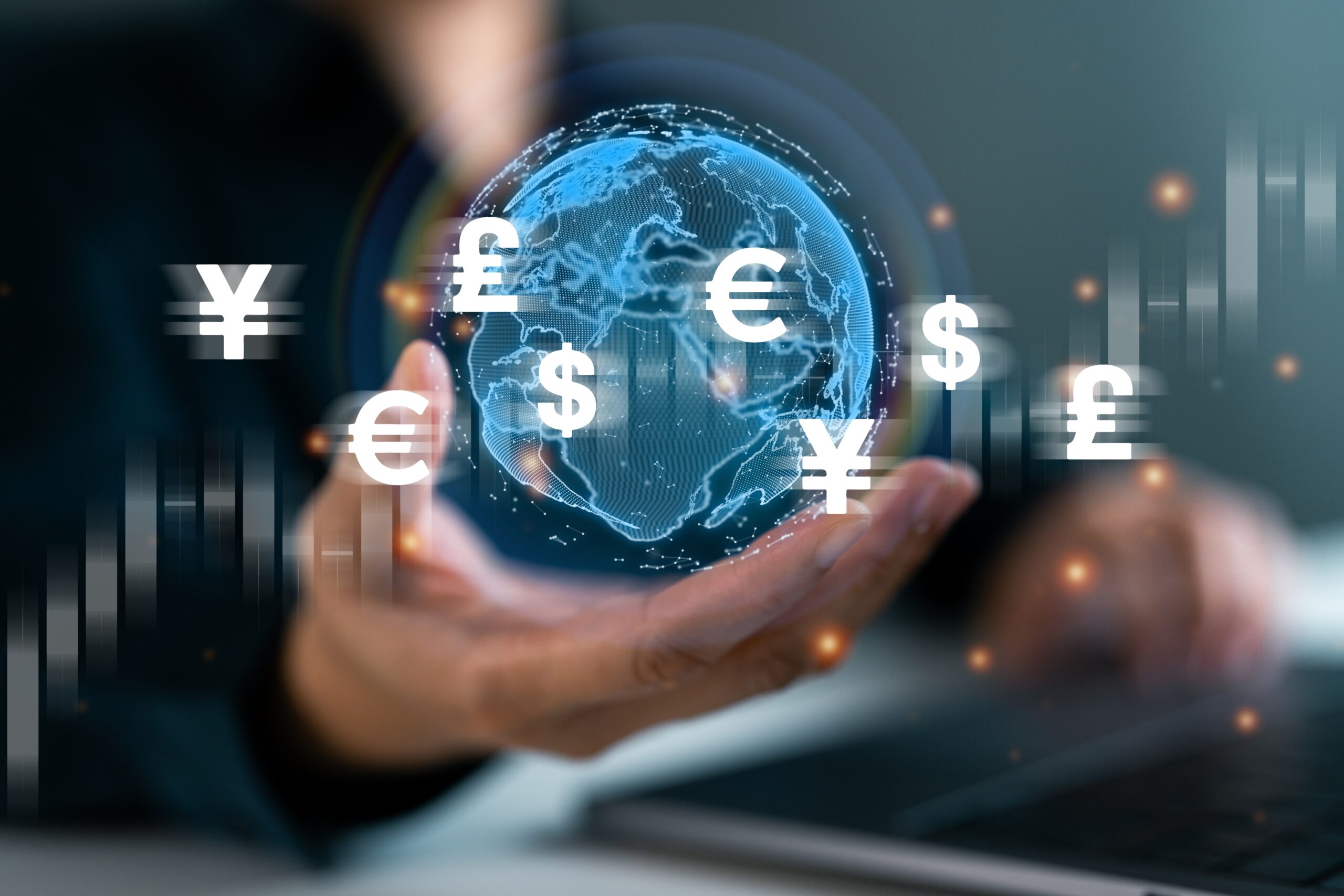 Visual representation of various currencies in cross-border payments for Malaysian businesses.