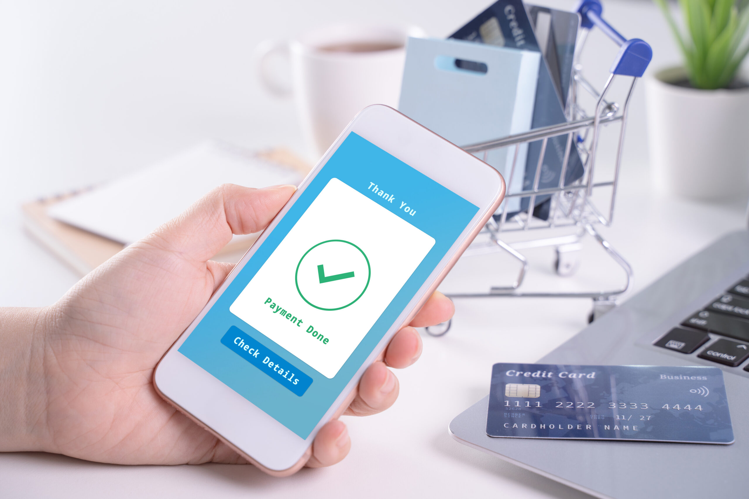 Shopper making payment through a pay-by-link created for online sales on mobile