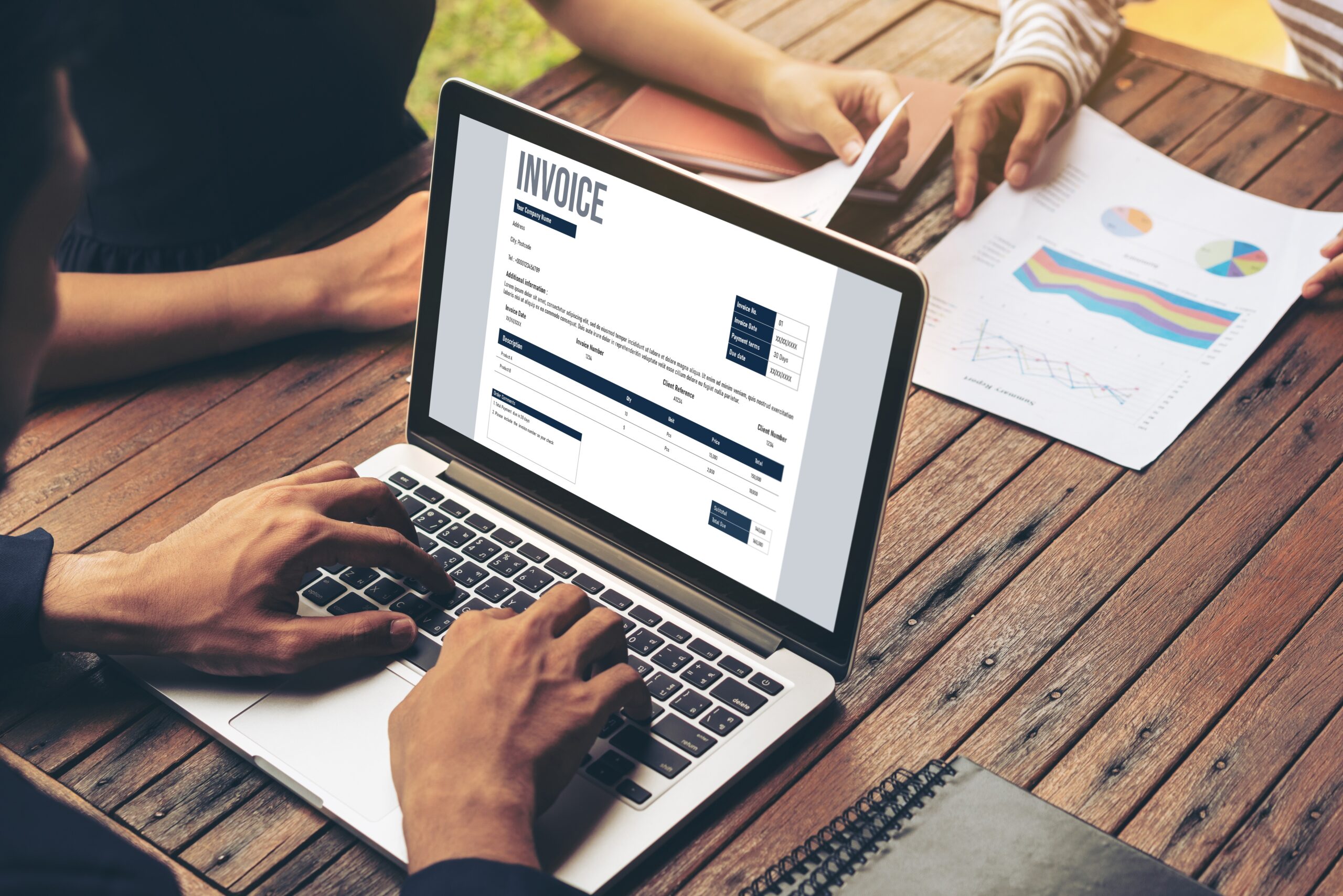 A digital invoice on a laptop. Online invoice generators make billing a lot easier in Malaysia.