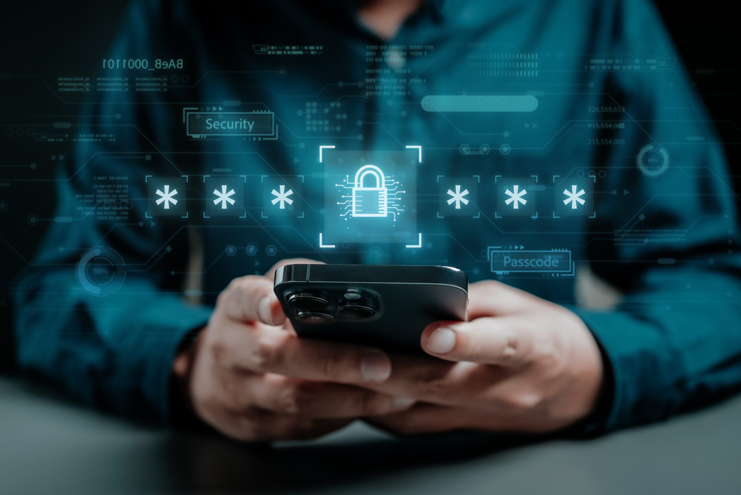 Person holding smartphone entering passcode to complete 3D secure authentication for online payment