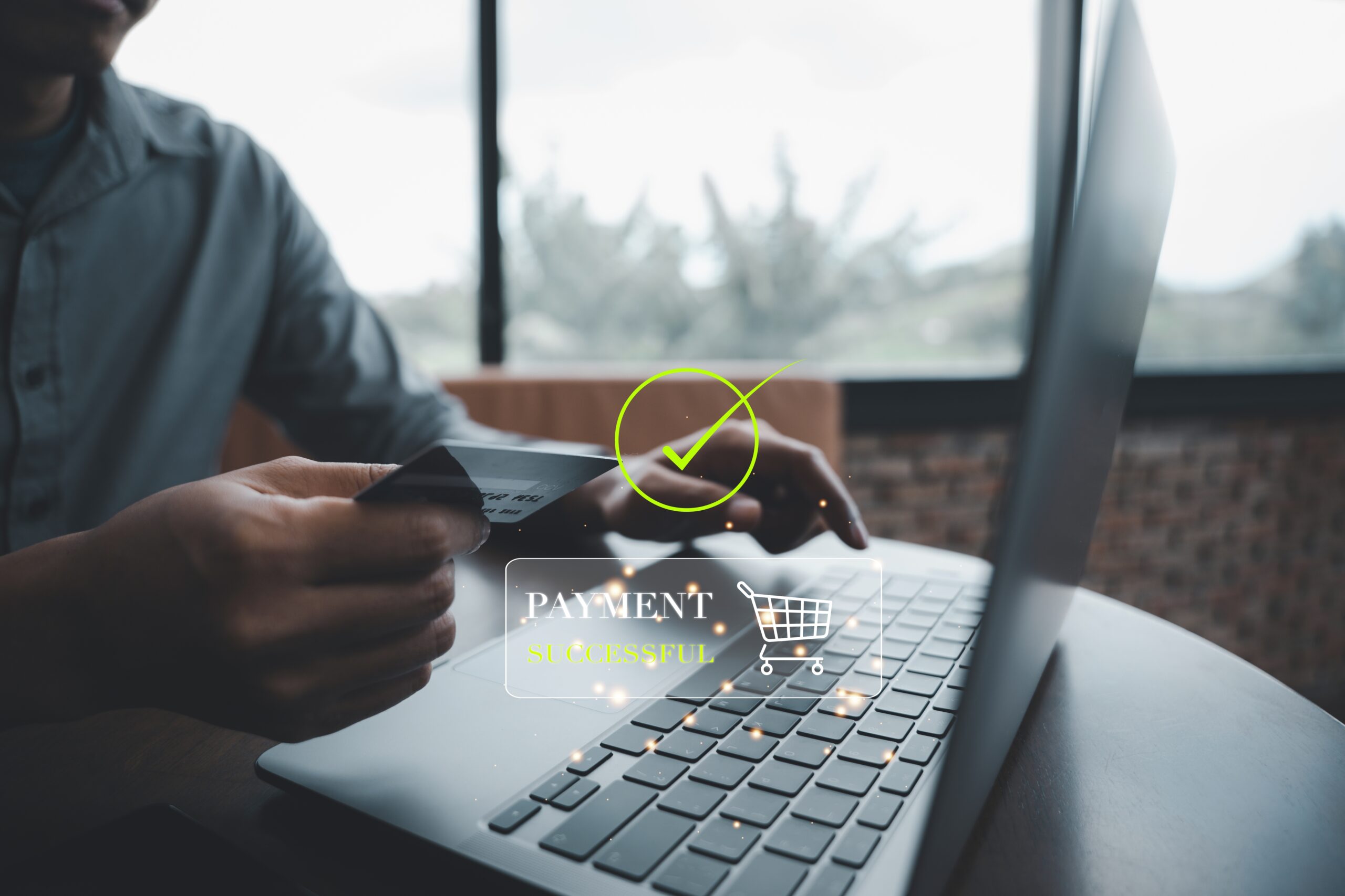 Automated digital payment confirmed instantly on laptop 